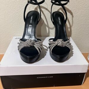 Nine West Black Heels with Silver Accents